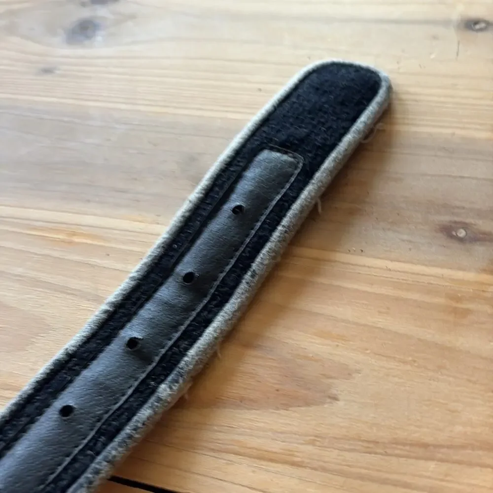 Alden Howard vintage black distressed fabric belt gray trim and buckle